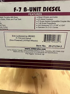 Mth Premier O Scale Locomotives 20-21235-3 Erie Lackawanna F-3 B Unit Non Powere • $25