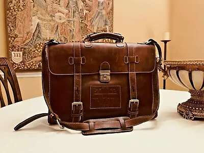 GENO D'LUCCA  Military Style Rustic  Leather Briefcase / Messenger Bag - ITALIA • $249