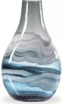 Andrea Large Vase For Flowers (Blown Blue Glass) - 14  Tall Teardrop Blown Glass • $206.88