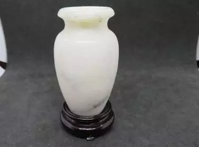 White With Black & Grey Marble/Alabaster 3  Italian Vase AS IS With Wooden Stand • $10.32