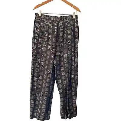 Vintage J. Peterman Tribal Wide Leg Palazzo Pants Silk Linen Size 12 • $44.99