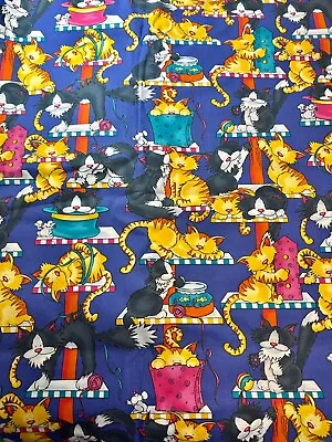 $29.95 • Buy 3 Yds VTG DAISY KINGDOM MEOW ALLOVER #3870 Cotton Fabric~Colorful CUTE Cats