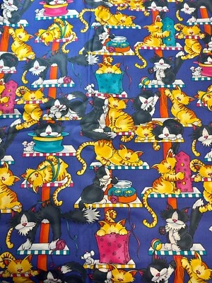 $29.95 • Buy 3 Yds VTG DAISY KINGDOM MEOW ALLOVER #3870 Cotton Fabric~Colorful CUTE Cats