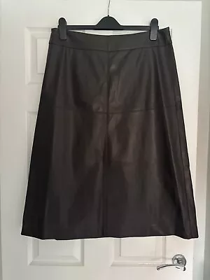 M&S Collection Brown Faux Leather Midi Skirt Size 16 Chocolate • £11.99