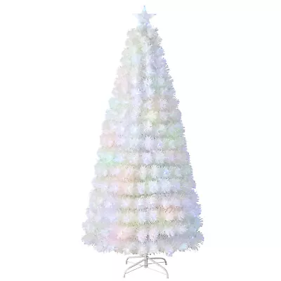 7 FT Pre-Lit Christmas Tree Fiber Optic Snow-Flocked W/ 270 Lights & Branch Tips • $89.99