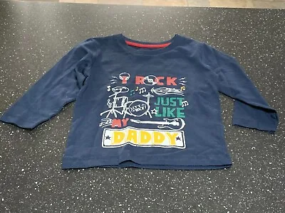 Matalan T-Shirt Top 'Rock Like Daddy' L/Sleeved 9-12m 12-18m Navy Mix BNWT • £5.39