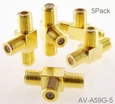 5-Pack F-Type Connector Female To 2-Female Gold-Plated T-Splitter AV-A59G-5 • $12.50