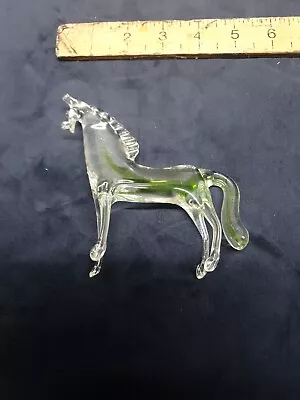 £30 • Buy Vintage Murano Clear Lampwork Horse With Green Ribbon Glass