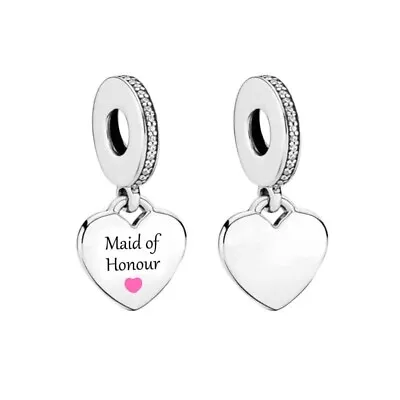 Maid Of Honour Bridesmaid Wedding Heart Charm 💜 Genuine 925 Sterling Silver • £16.50