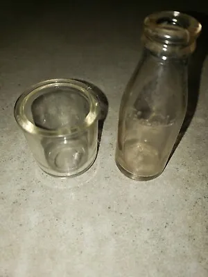 Vintage Small Eagle Clear Glass Bottle & Small Creamer Jarfound Under Concrete • $12