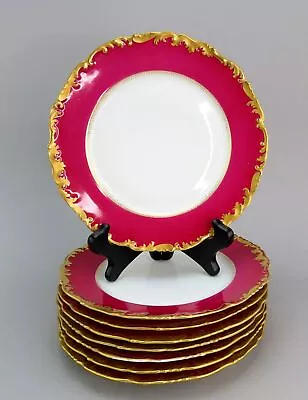 8 Beautiful T&V Limoges Porcelain Luncheon Plates Pink Border Gilded Edge 8 5/8  • $200