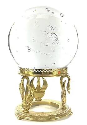 Vintage Schneider French Art Glass Crystal Ball And Swan Brass Stand 1/1 On EBay • $695