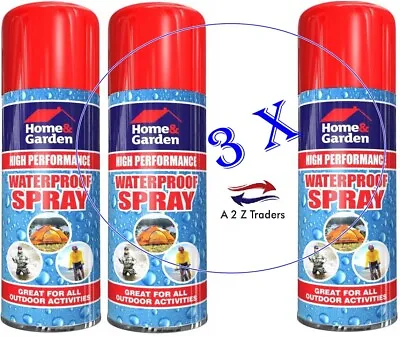 3 X Waterproof Spray For Fabric Cloth Shoe Leather Jacket Camping Hiking 300ML • £11.95