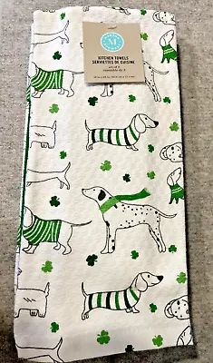 Lot 3 Martha Stewart DOGS Kitchen DISH TOWELS St Patricks Day  100% Cotton NWT • $12.99