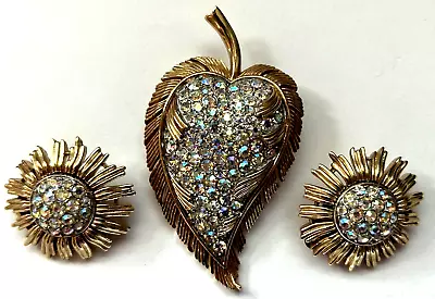 Vtg Crown Trifari Alfred Philippe Gold Tone Heart Fruit Brooch Earrings Set • $34.99