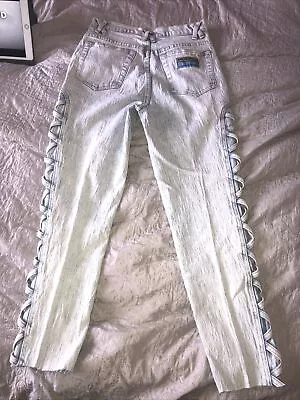 Vtg 80s Anti Basic Daily Jeans Womens Side Lace Up Jeans Siz 10 W28 Acid • £34.95