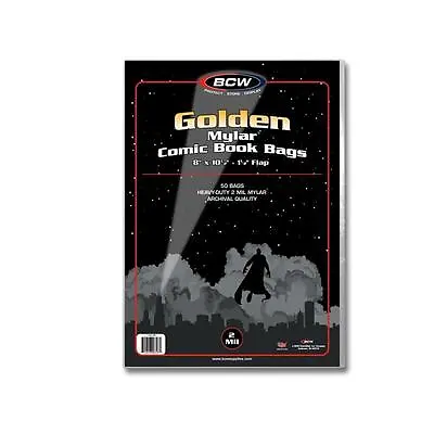 1 Pack (50) BCW Golden Age Comic Book Archival Storage MYLAR Bags Sleeves 2 Mil  • $29.88
