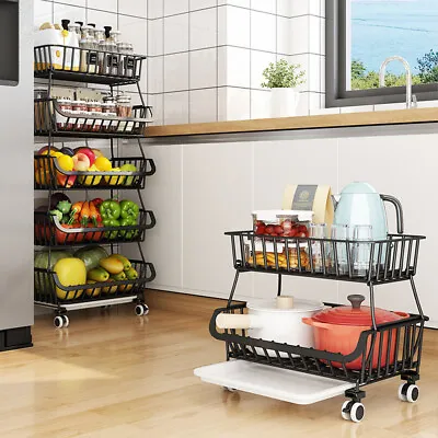 Vegetable Fruit Trolley Cart 4/5/6 Tier Kitchen Rack Storage Basket Holder Shelf • £9.95