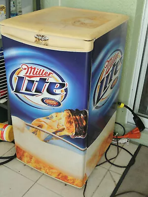 VINTAGE Miller Lite Mini Fridge WRAPPED WITH FOOTBALL SIGN TOO • $225