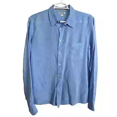 Europann Plain Linen Button Up Long Sleeve Sky Blue Size 5 Shirt XL • $55