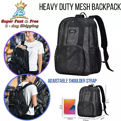 Clear Mesh Backpack Transparent School Outing Travel Bag Unisex Large Black NEW  • $34.15