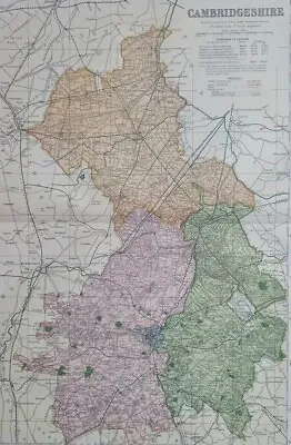 1904 Cambridgeshire Map. Large Size Antique. 120 Yrs Old. Cambridge Ely Wisbech. • £13.99