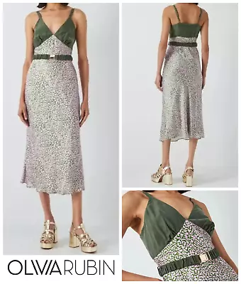 Olivia Rubin Midi Dress Size UK 8 Max Satin Strappy Belted Slip - Camo Print • £130