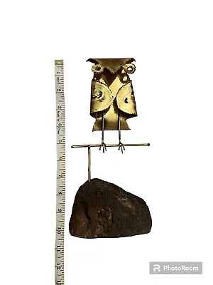 Vtg Metal Owl On Lava Rock 1970s Figurine Copper Brass Brutalist Rustic Art MCM • $64.99