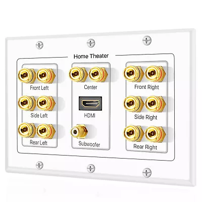 $30.99 • Buy 7.1 Home Theater Speaker Wall Plate + 1 RCA LFE Jacks + 1 HDMI Connectors White