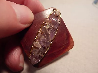 Vtg 1960s Mid Century Modern Pendant Wood Backing With Amethyst Mosaic On Front • $14.95