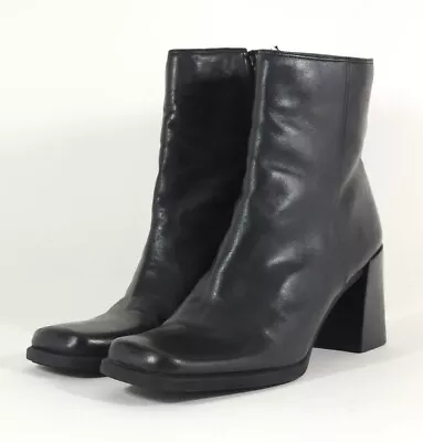 Vintage 90s Y2k Square Toe Chunky Black Heeled Ankle Boots KB Company Size 9M • $44.99