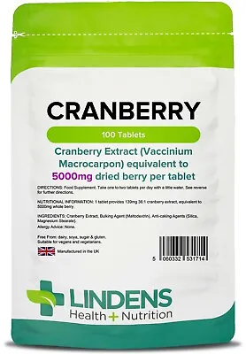 Cranberry Juice 5000mg 100 Tablets For Cystitis Urinary Support Lindens • £7.34