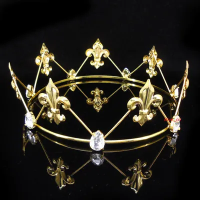 Men's Imperial Medieval Fleur De Lis Gold King Metal Crown 6cm Tall 57cm Circ • $23