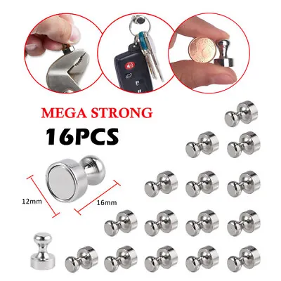 16X Strong Magnetic Stainless Steel Push Pins For Refrigerator Or Whiteboard • $10.55