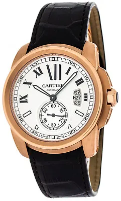 Cartier Calibre Mechanical 18k Pink Gold Men's Leather Watch W7100009 • $16249
