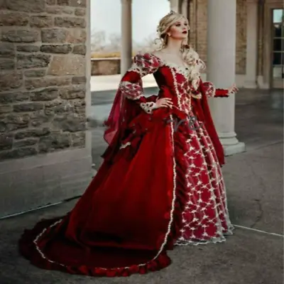 Gothic Halloween Medieval Ball Gowns With Lace Long Sleeves Corset Women Dresses • $413.02