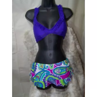 Allen B. Swimsuit Bikini 2 Piece Purple Beach 6 Shortie Boy Short • $15