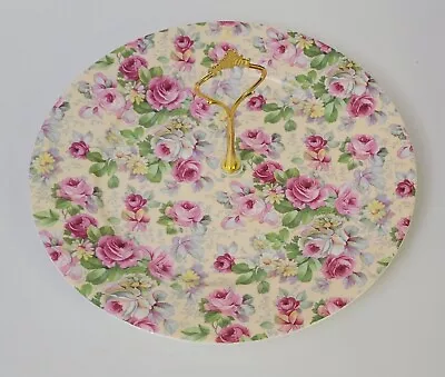 Staffordshire Chintz Pink Roses Yellow Daisy Tidbit Tray Handled Cake Plate... • $44