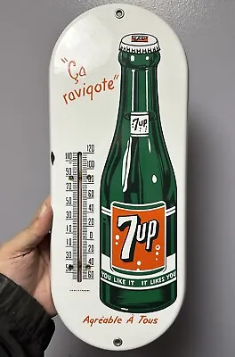 Vintage 1950s 7UP Soda Porcelain Advertising Thermometer Sign Gas Oil 7 UP Cola • $195