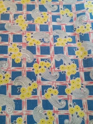 Vintage Feed Sack Blue Background Red Plaid Cornucopia With Yellow Flowers 46x36 • $19.99