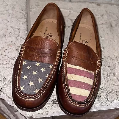 New Martin Dingman All American Flag USA Leather Loafers Shoes Mens 10 • $199.43