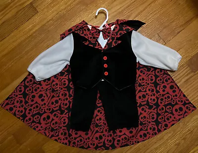 Vampire Halloween Costume With Cape Bow Tie Red Black Skulls 12 Months Miniwear • $11.99