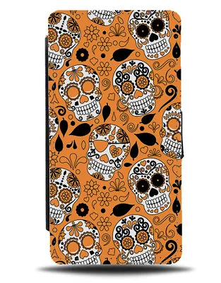 Orange Sugar Skull Flip Wallet Case Skulls Mexican Halloween Floral Faces G589 • £19.99
