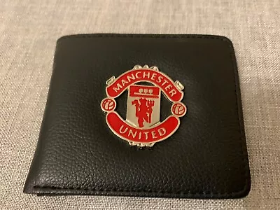 Manchester United Leather Wallet Black With Metal Club Crest 4.5” X 4” • £25