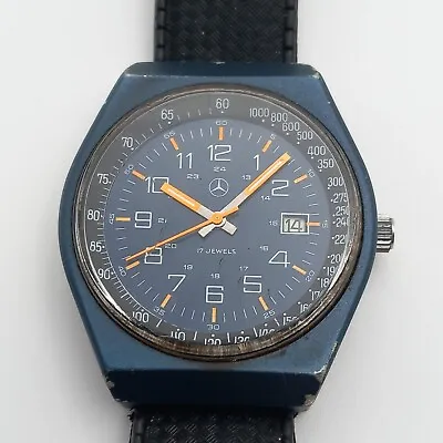 Vtg Watch MERCEDES BENZ  Sports Rally Racing '80s (?) Rare Al Orange 17 Jewels • $219.98