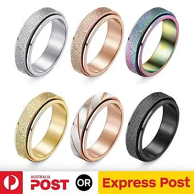 $5.95 • Buy 1/3 Anxiety Ring Fidget Rotating Spinner Rings Men Women Stainless Steel Sparkle
