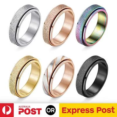 $5.95 • Buy 1/3 Anxiety Ring Fidget Rotating Spinner Rings Men Women Stainless Steel Sparkle