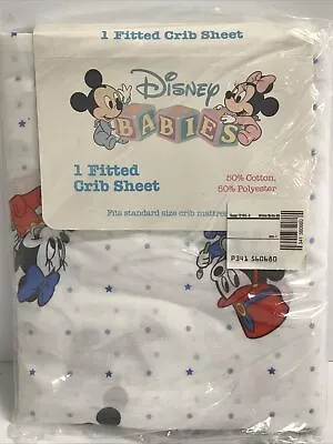 New Vintage Dundee Disney Fitted Crib Sheet Baby Mickey Minnie Mouse NOS • $19.99