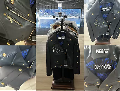 Versace Jeans Couture Black Leather Biker Jacket Blazer Coat Iconic Rare S • $807.56