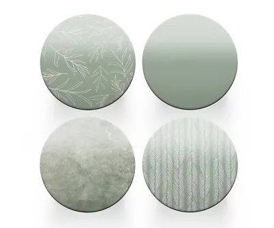 £7.99 • Buy 4 X Round Sage Green Coasters - Natural Floral Leaves Women Men Gift #80205